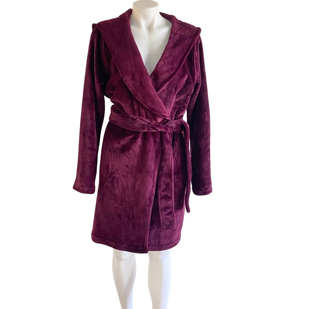 UGG Miranda Hooded Soft Fleece Robe Port Burgundy Purple Womens Medium